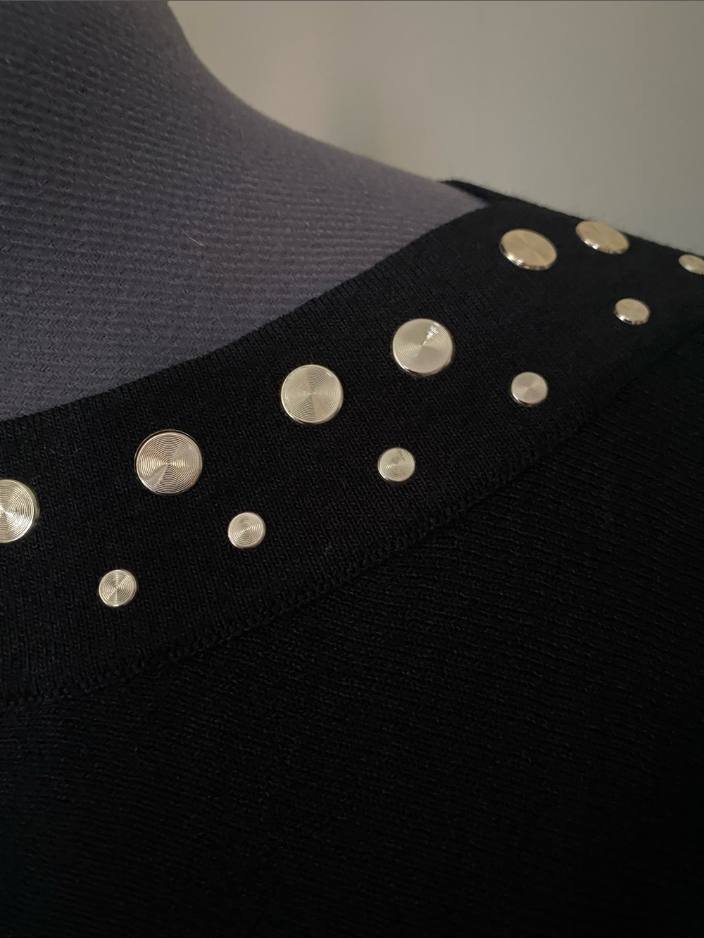 INC International Concepts Black Long-Sleeve Top with Gold Studs - Picture 2 of 8